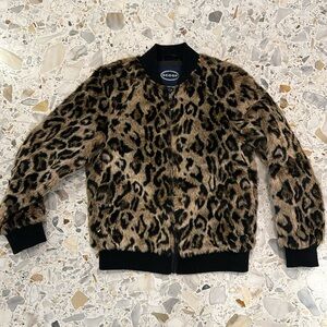 Scoop faux fur leopard bomber jacket